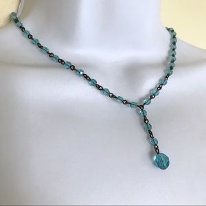 Blue Beaded Necklace on Black Chain